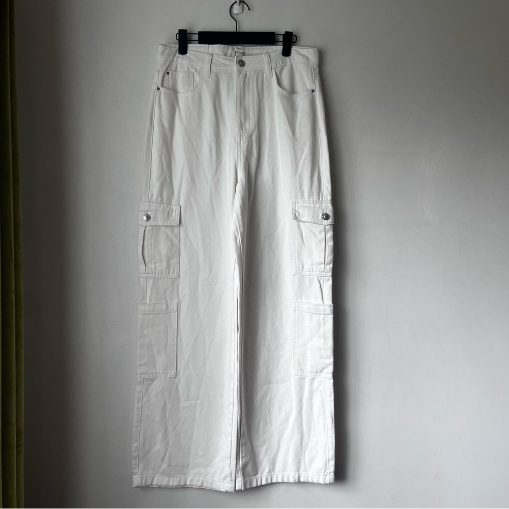 Princess Polly Barbara White Denim Relaxed Fit High Rise Cargo Jeans 6